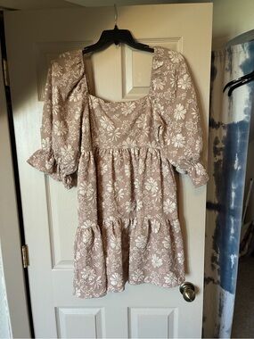 Puff Sleeve Sweetheart Neckline Embossed Mini Dress